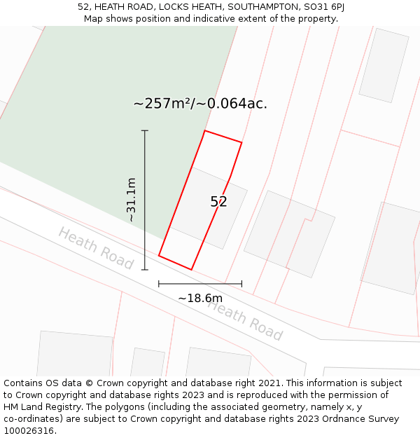 52, HEATH ROAD, LOCKS HEATH, SOUTHAMPTON, SO31 6PJ: Plot and title map