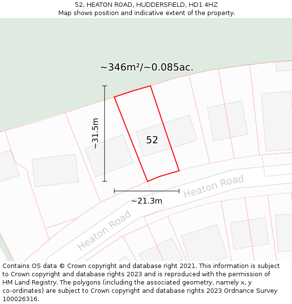 52, HEATON ROAD, HUDDERSFIELD, HD1 4HZ: Plot and title map