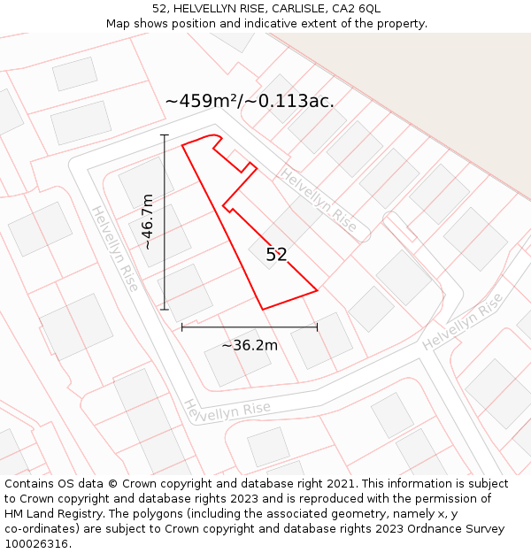 52, HELVELLYN RISE, CARLISLE, CA2 6QL: Plot and title map
