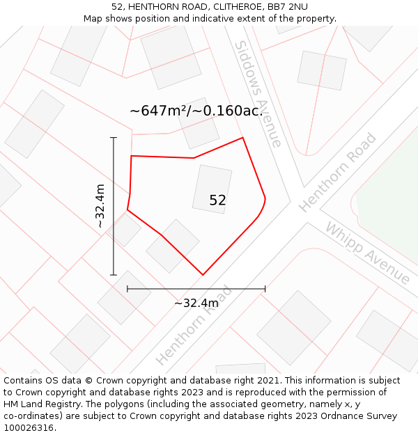 52, HENTHORN ROAD, CLITHEROE, BB7 2NU: Plot and title map