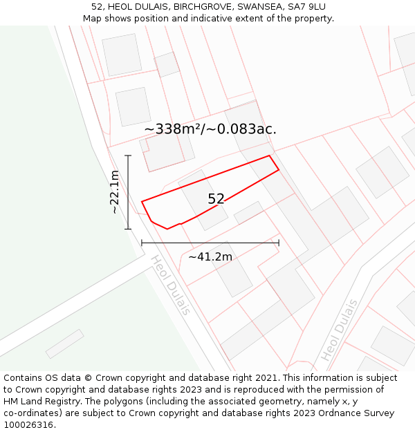 52, HEOL DULAIS, BIRCHGROVE, SWANSEA, SA7 9LU: Plot and title map
