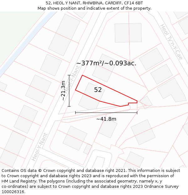 52, HEOL Y NANT, RHIWBINA, CARDIFF, CF14 6BT: Plot and title map