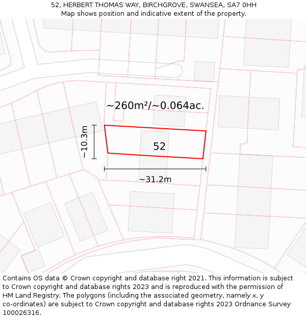 52, HERBERT THOMAS WAY, BIRCHGROVE, SWANSEA, SA7 0HH: Plot and title map