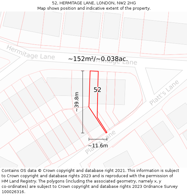 52, HERMITAGE LANE, LONDON, NW2 2HG: Plot and title map