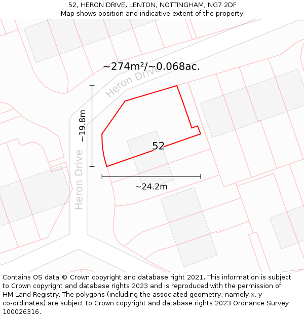52, HERON DRIVE, LENTON, NOTTINGHAM, NG7 2DF: Plot and title map