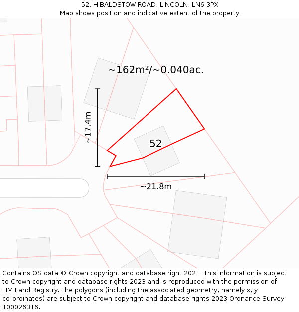 52, HIBALDSTOW ROAD, LINCOLN, LN6 3PX: Plot and title map