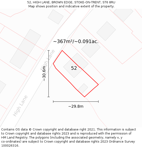 52, HIGH LANE, BROWN EDGE, STOKE-ON-TRENT, ST6 8RU: Plot and title map