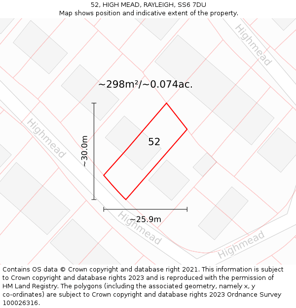 52, HIGH MEAD, RAYLEIGH, SS6 7DU: Plot and title map