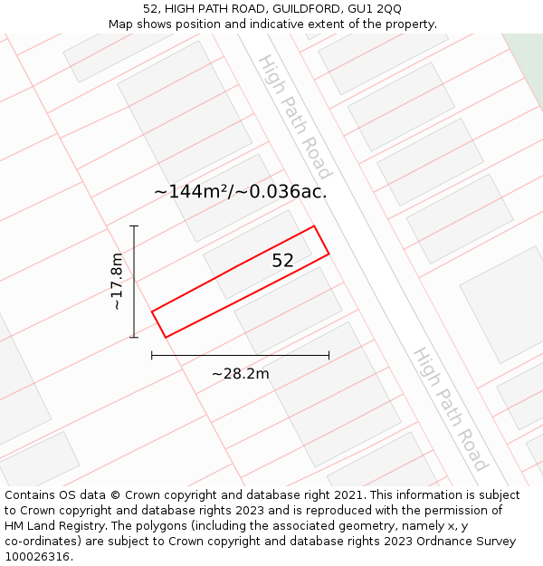 52, HIGH PATH ROAD, GUILDFORD, GU1 2QQ: Plot and title map