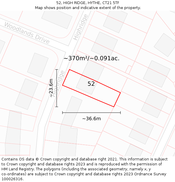 52, HIGH RIDGE, HYTHE, CT21 5TF: Plot and title map