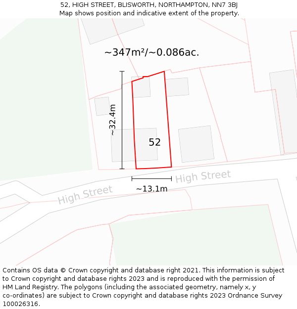 52, HIGH STREET, BLISWORTH, NORTHAMPTON, NN7 3BJ: Plot and title map
