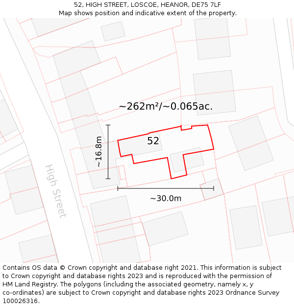 52, HIGH STREET, LOSCOE, HEANOR, DE75 7LF: Plot and title map