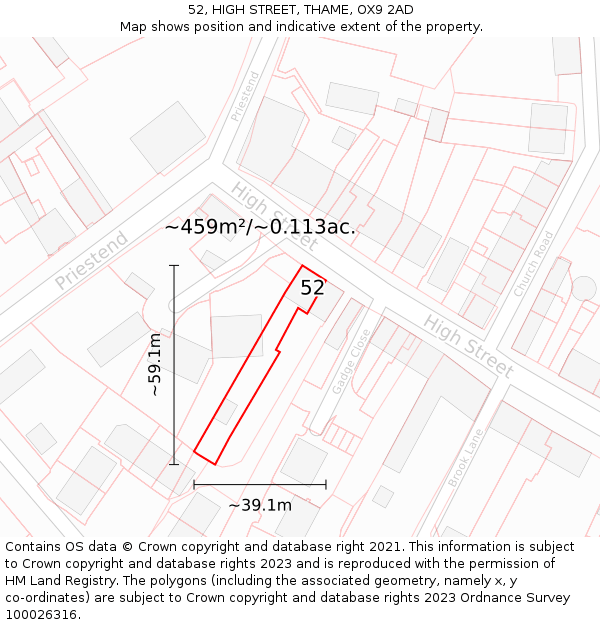 52, HIGH STREET, THAME, OX9 2AD: Plot and title map
