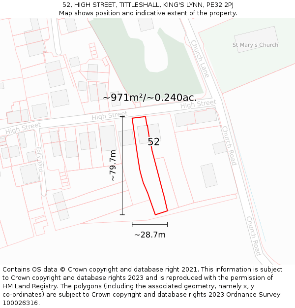52, HIGH STREET, TITTLESHALL, KING'S LYNN, PE32 2PJ: Plot and title map