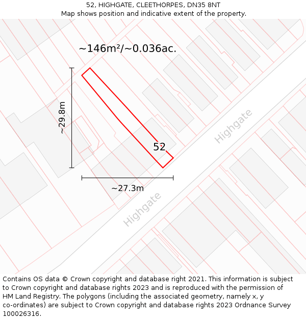 52, HIGHGATE, CLEETHORPES, DN35 8NT: Plot and title map