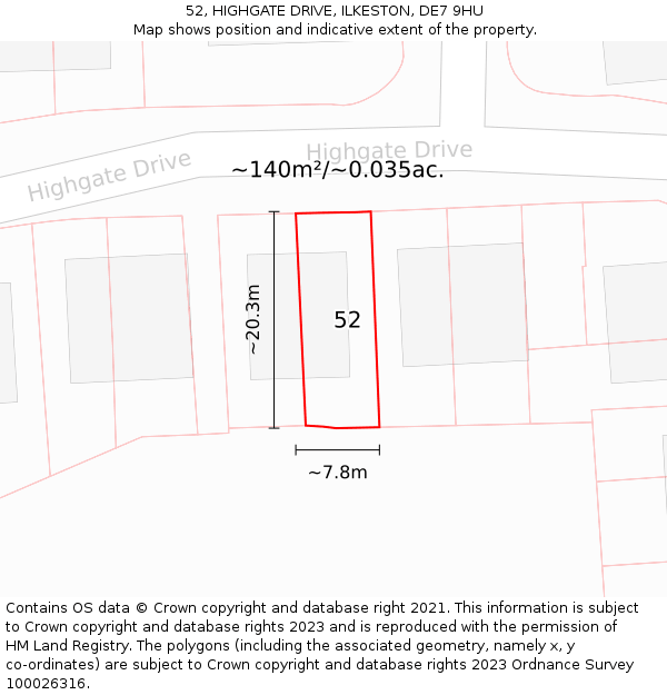 52, HIGHGATE DRIVE, ILKESTON, DE7 9HU: Plot and title map