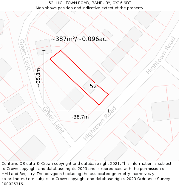 52, HIGHTOWN ROAD, BANBURY, OX16 9BT: Plot and title map