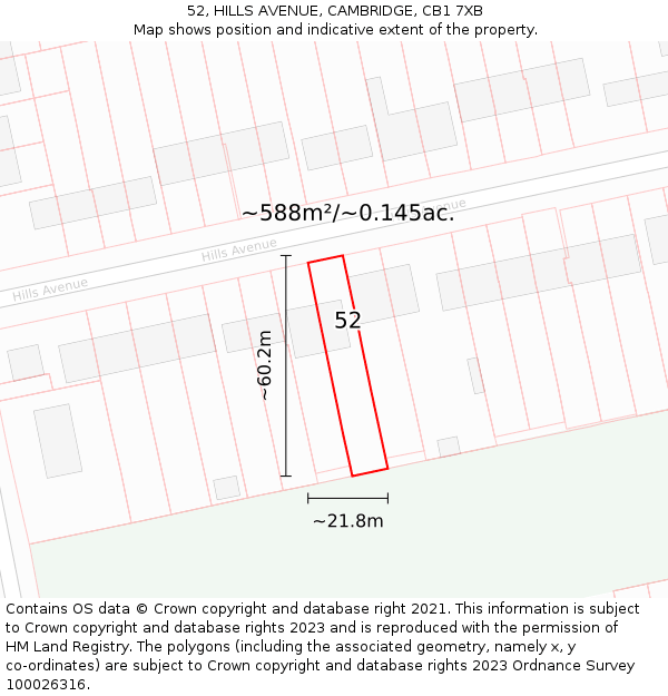 52, HILLS AVENUE, CAMBRIDGE, CB1 7XB: Plot and title map