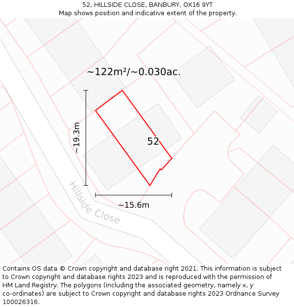 52, HILLSIDE CLOSE, BANBURY, OX16 9YT: Plot and title map