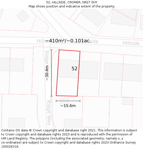 52, HILLSIDE, CROMER, NR27 0HY: Plot and title map