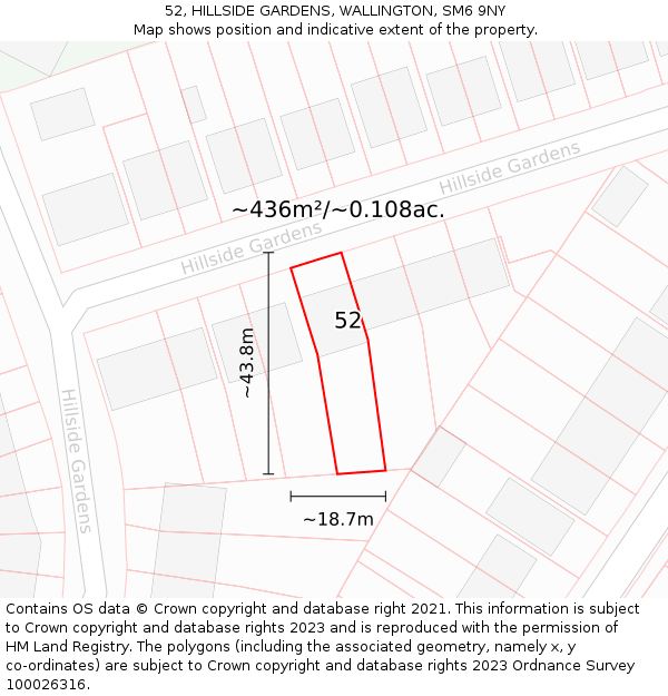 52, HILLSIDE GARDENS, WALLINGTON, SM6 9NY: Plot and title map