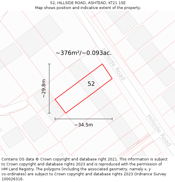52, HILLSIDE ROAD, ASHTEAD, KT21 1SE: Plot and title map