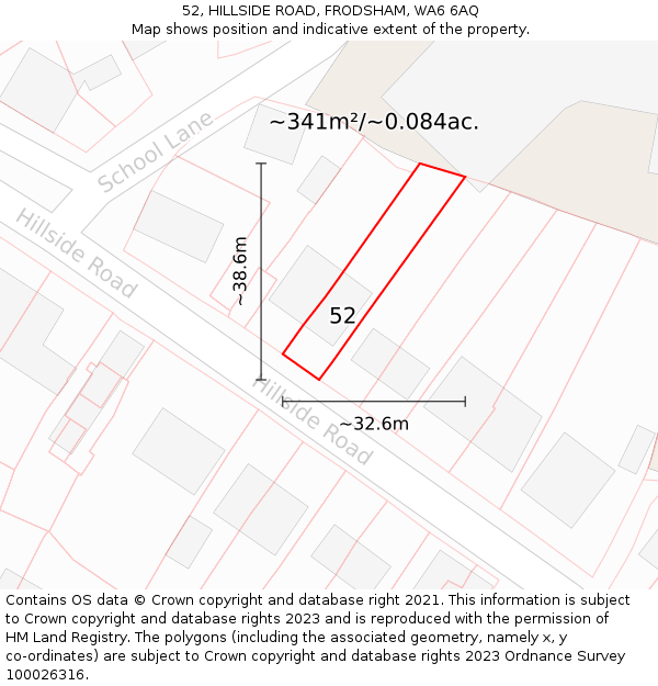 52, HILLSIDE ROAD, FRODSHAM, WA6 6AQ: Plot and title map