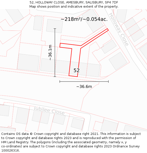 52, HOLLOWAY CLOSE, AMESBURY, SALISBURY, SP4 7DF: Plot and title map