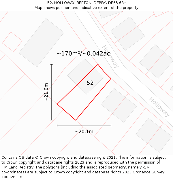 52, HOLLOWAY, REPTON, DERBY, DE65 6RH: Plot and title map