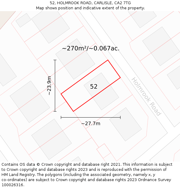 52, HOLMROOK ROAD, CARLISLE, CA2 7TG: Plot and title map