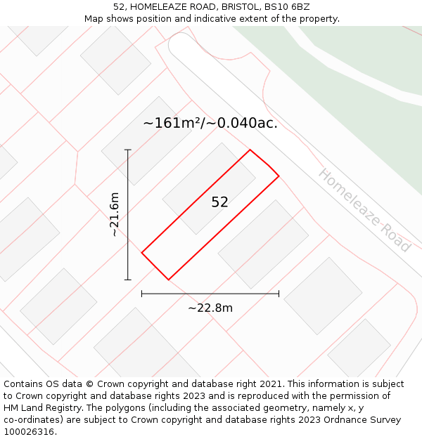 52, HOMELEAZE ROAD, BRISTOL, BS10 6BZ: Plot and title map