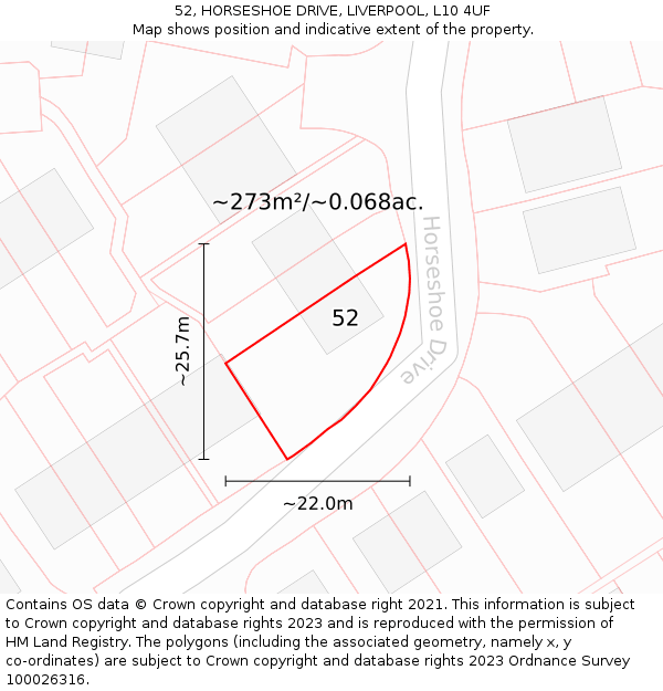 52, HORSESHOE DRIVE, LIVERPOOL, L10 4UF: Plot and title map