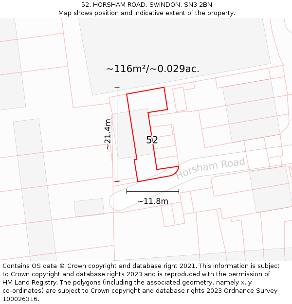 52, HORSHAM ROAD, SWINDON, SN3 2BN: Plot and title map