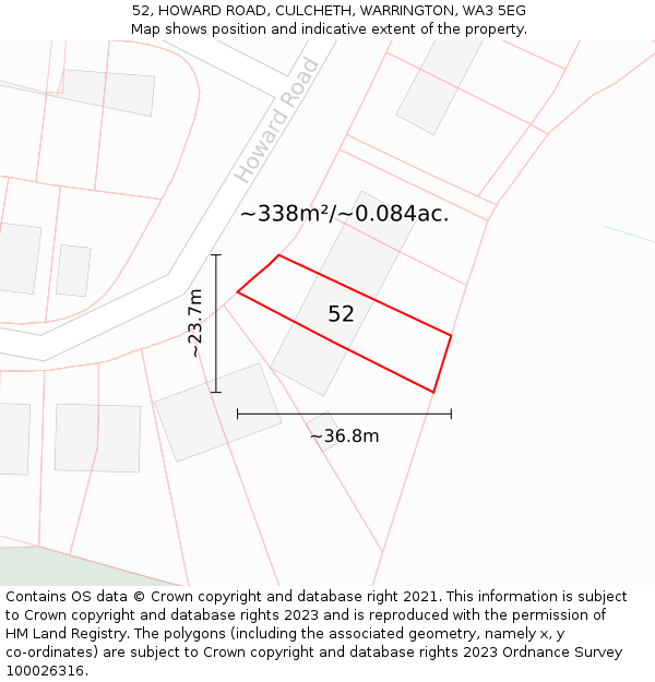 52, HOWARD ROAD, CULCHETH, WARRINGTON, WA3 5EG: Plot and title map