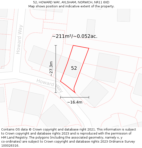 52, HOWARD WAY, AYLSHAM, NORWICH, NR11 6XD: Plot and title map
