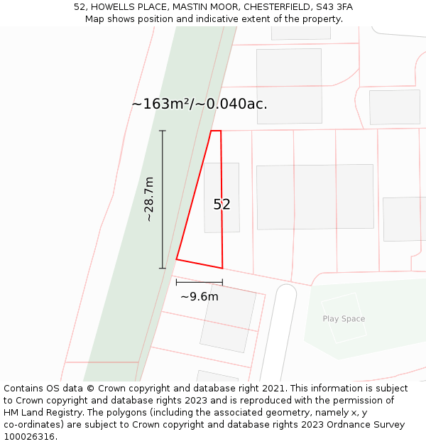 52, HOWELLS PLACE, MASTIN MOOR, CHESTERFIELD, S43 3FA: Plot and title map