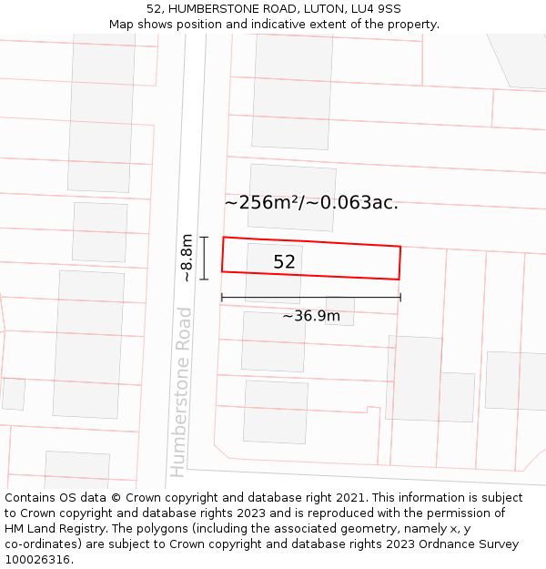 52, HUMBERSTONE ROAD, LUTON, LU4 9SS: Plot and title map