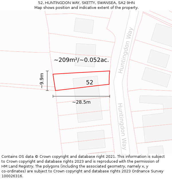 52, HUNTINGDON WAY, SKETTY, SWANSEA, SA2 9HN: Plot and title map