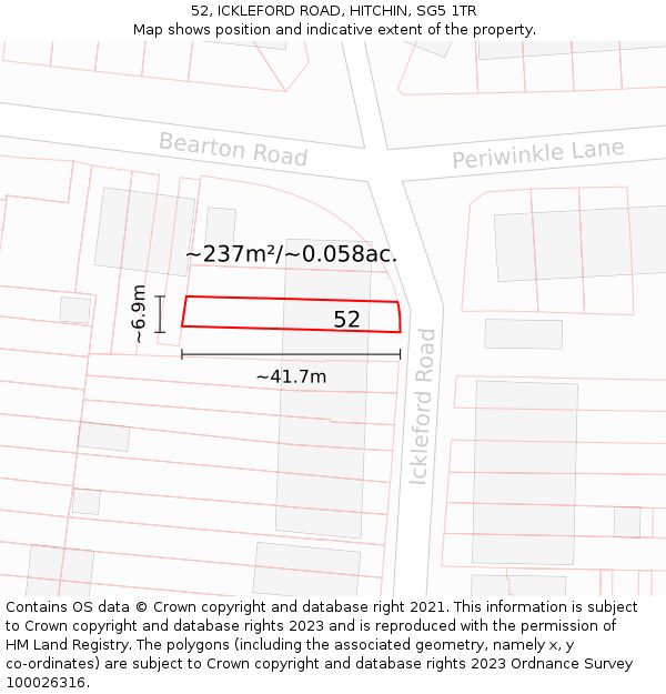 52, ICKLEFORD ROAD, HITCHIN, SG5 1TR: Plot and title map