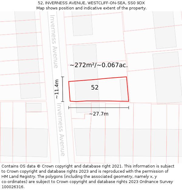 52, INVERNESS AVENUE, WESTCLIFF-ON-SEA, SS0 9DX: Plot and title map
