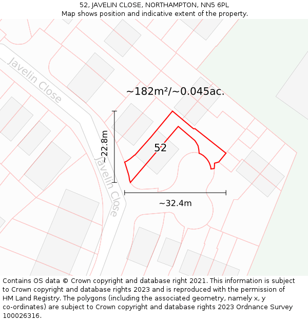 52, JAVELIN CLOSE, NORTHAMPTON, NN5 6PL: Plot and title map