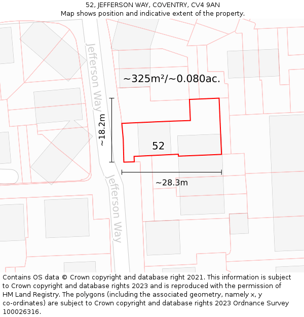 52, JEFFERSON WAY, COVENTRY, CV4 9AN: Plot and title map