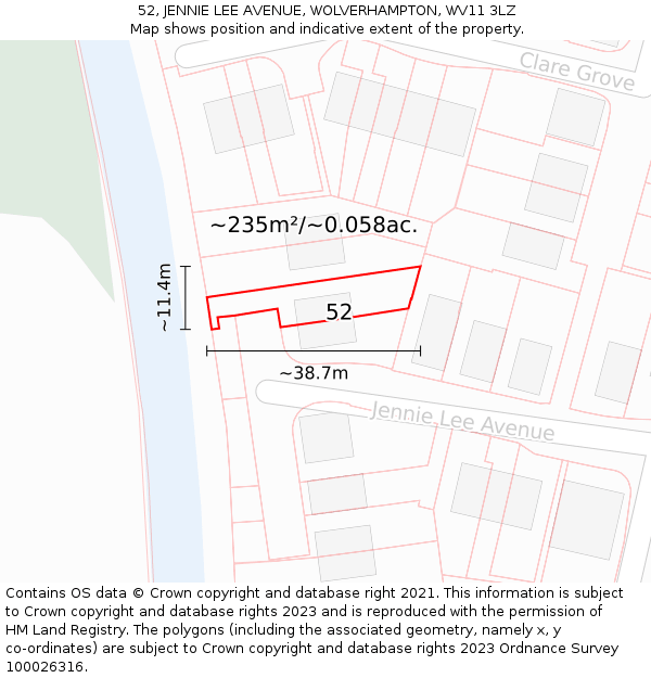 52, JENNIE LEE AVENUE, WOLVERHAMPTON, WV11 3LZ: Plot and title map