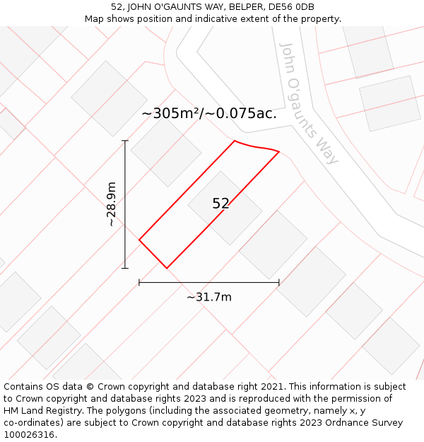 52, JOHN O'GAUNTS WAY, BELPER, DE56 0DB: Plot and title map