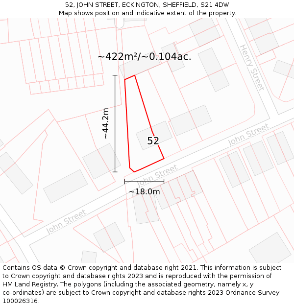52, JOHN STREET, ECKINGTON, SHEFFIELD, S21 4DW: Plot and title map