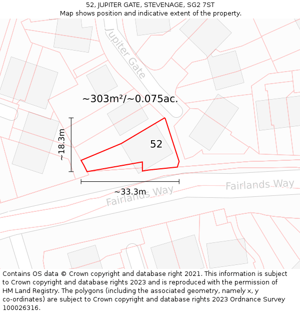52, JUPITER GATE, STEVENAGE, SG2 7ST: Plot and title map