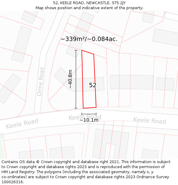 52, KEELE ROAD, NEWCASTLE, ST5 2JY: Plot and title map