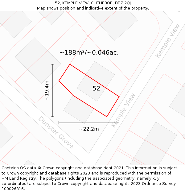 52, KEMPLE VIEW, CLITHEROE, BB7 2QJ: Plot and title map