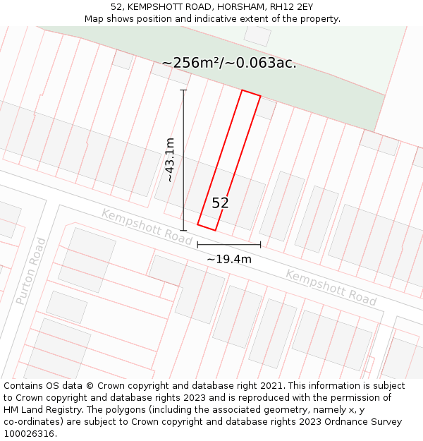 52, KEMPSHOTT ROAD, HORSHAM, RH12 2EY: Plot and title map
