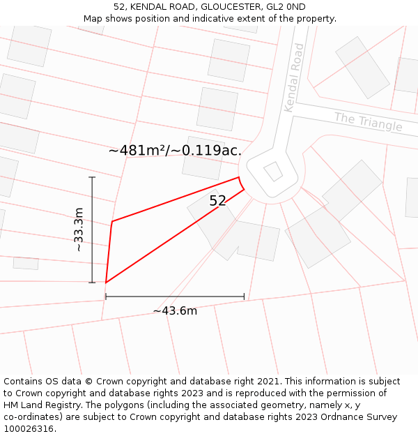 52, KENDAL ROAD, GLOUCESTER, GL2 0ND: Plot and title map